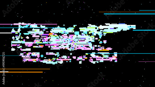 Pixelated glitch vector with red pink tones, digitalism concept in retro gaming UI aesthetics for tech and gaming use. Ideal for tech branding, UI, and sci-fi graphics.