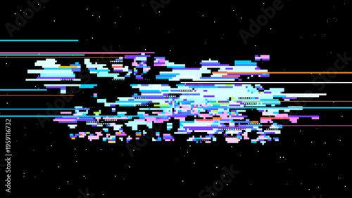 Futuristic glitch vector showing digital transformation, retro gaming UI mood and red pink highlights for modern tech design. Ideal for tech branding, UI, and sci-fi graphics.