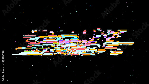 Abstract digital glitch vector in retro gaming UI style with red pink accents, focused on digitalization and data transformation. Ideal for tech branding, UI, and sci-fi graphics.