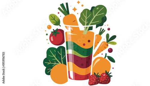 A vibrant smoothie vector illustration with colorful fruits and vegetables