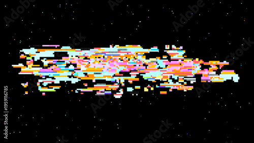 Pixelated glitch vector with red pink tones, digitalism concept in retro gaming UI aesthetics for tech and gaming use. Ideal for tech branding, UI, and sci-fi graphics.
