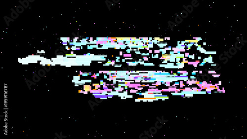 Pixelated glitch vector with red pink tones, digitalism concept in retro gaming UI aesthetics for tech and gaming use. Ideal for tech branding, UI, and sci-fi graphics.