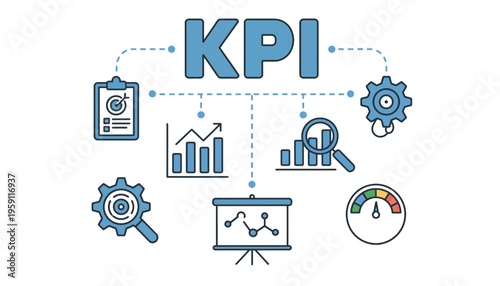 KPI key performance indicator vector illustration with icons and graphs