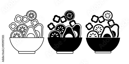 Mixed Salad Bowl Outline Icon Avocado Vegetable Healthy Food Minimal Style Collection