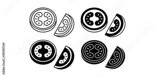 Tomato Slice Outline Icon Set Fresh Red Vegetable Ingredient Minimal Monochrome Style