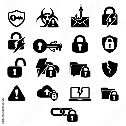 Phishing Email Cyber Threat Icon Set
Professional 2px stroke vector icons for phishing emails, cyber threats, and online fraud alerts.
