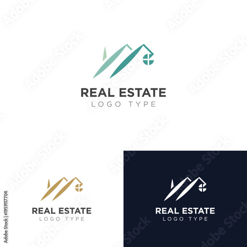 Modern Real Estate Logo with Mountain and House Icon