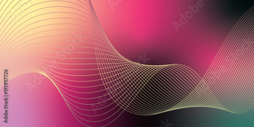 Glowing Salmon, DeepPink, green, and black gradient ribbons rising smoothly from a dark shadowed base against a grainy textured background with gentle luminous highlights, modern creative banner desig