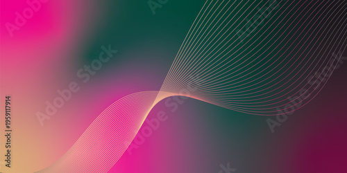 Glowing Salmon, DeepPink, green, and black gradient ribbons rising smoothly from a dark shadowed base against a grainy textured background with gentle luminous highlights, modern creative banner desig