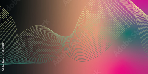 Glowing Salmon, DeepPink, green, and black gradient ribbons rising smoothly from a dark shadowed base against a grainy textured background with gentle luminous highlights, modern creative banner desig