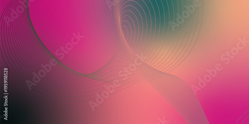 Glowing Salmon, DeepPink, green, and black gradient ribbons rising smoothly from a dark shadowed base against a grainy textured background with gentle luminous highlights, modern creative banner desig