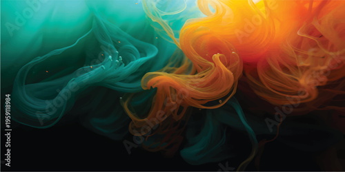 Cinematic Abstract Colorful Smoke Ink Background On Black With Dramatic Flow Texture For Modern Digital Art Design Visual Media And Creative Projects