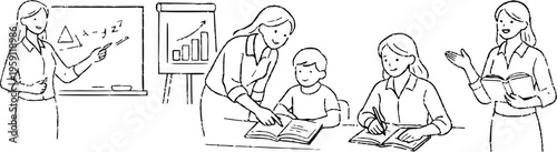 Teacher teaching a student vector design black and white