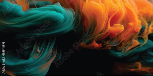 Cinematic Abstract Colorful Smoke Ink Background On Black With Dramatic Flow Texture For Modern Digital Art Design Visual Media And Creative Projects