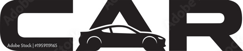 Modern Minimalist Car Logo Design with Sports Coupe Silhouette Integrated into Bold Typography