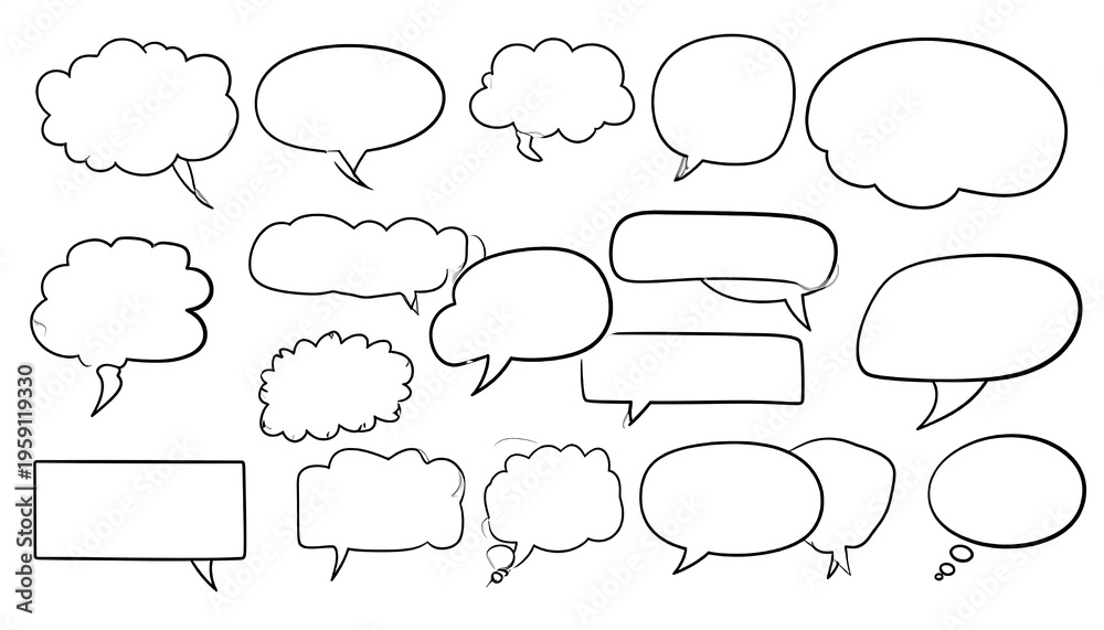 Fototapeta premium Diverse Speech Bubbles - A Collection of Hand-Drawn Communication Icons.