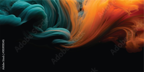 Vibrant blue and orange smoke clouds against a black background.