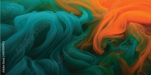 A vibrant explosion of colorful ink billowing in water, creating dynamic swirls of red, orange, and blue against a dark background, evoking a sense of energy and movement.
