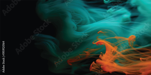 A swirl of glowing yellow jellyfish art flows through dark water like a smooth flame, creating a magic blue smoke pattern and curved wave design on a black background