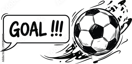 Soccer ball scoring a goal with a speech bubble saying goal