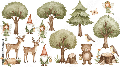 Funny cartoon vector illustration featuring a set of forest and farm animal icons like a bear, tiger, lion, and pet dog for a baby zoo collection
