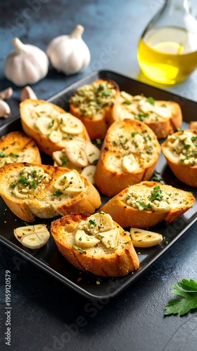 Grilled garlic bread slices on a platter