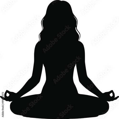 Woman sitting in lotus position meditating in calmness and serenity with a peaceful posture and a sense of inner balance and harmony