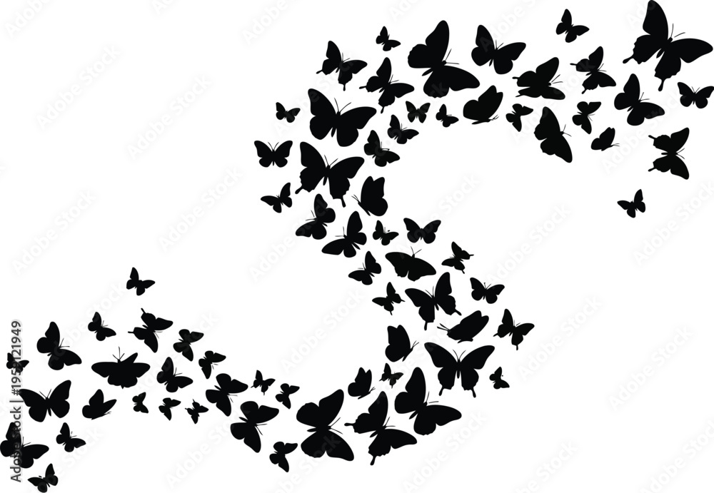 Obraz premium A flock of butterflies flying in a curved formation resembling a number
