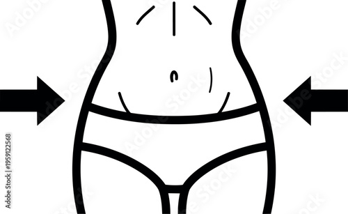 Vector illustration of a slim female waist with arrows pointing inward, representing weight loss, fitness, and body shaping concept