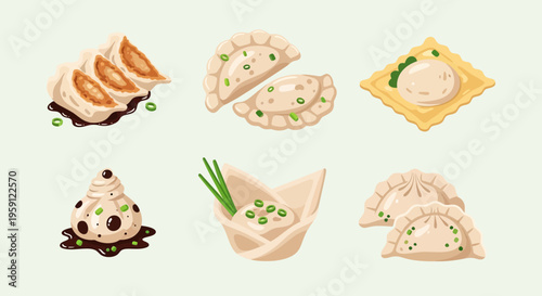 Variety of dumplings and dumpling dishes.