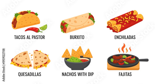 Variety of traditional Mexican food dishes.