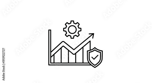 Business growth chart with security shield and gear icon, financial success concept