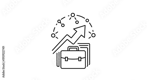 Business Growth Concept: Briefcase, Upward Arrow Graph, and Network Connections