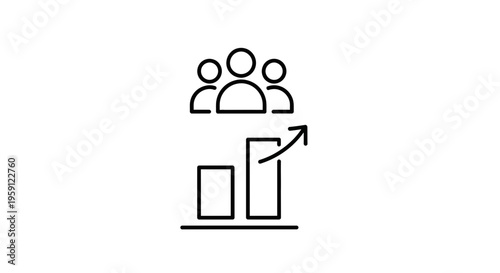 Business growth concept: people icon above rising bar chart with upward arrow