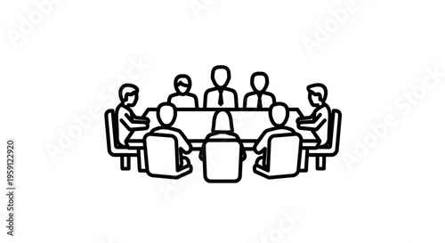 Business Meeting Icon: Team Collaboration Around Conference Table