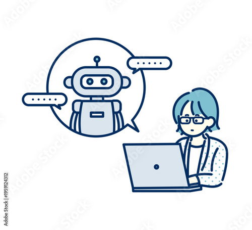 生成AIを使って仕事をするビジネスウーマンのイラスト