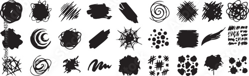Hand Drawn Abstract Scribbles and Organic Shapes Vector Set.