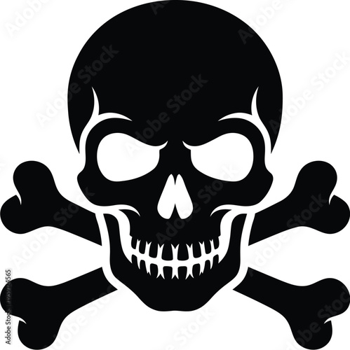 Black skull with crossbones on white background symbolizing danger