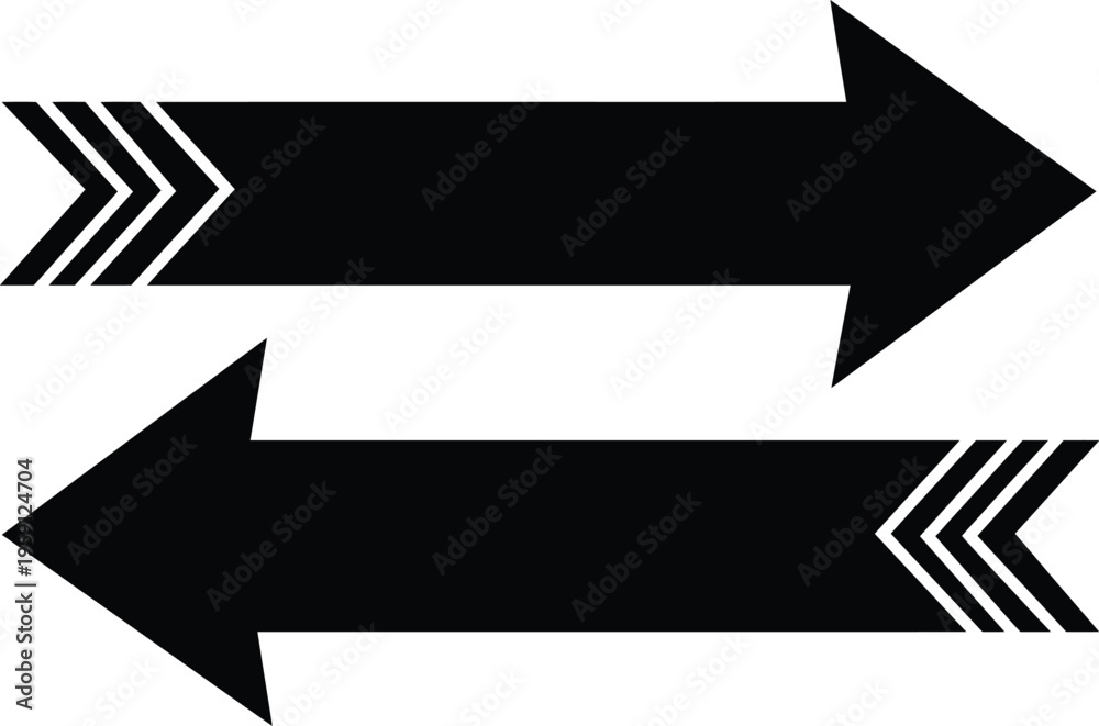 Fototapeta premium Black arrows pointing in opposite directions on white background