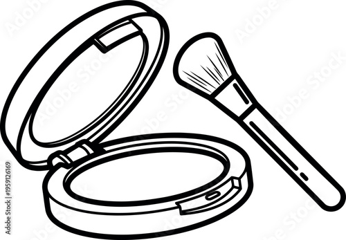Vector illustration of a makeup compact powder case with an open lid and a cosmetic brush