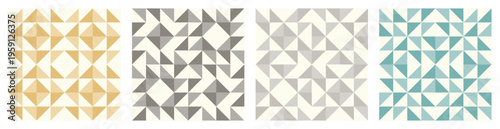 Geometric Quilt-Inspired Seamless Vector Pattern in Four Color Variants set, perfect for abstract web background and print