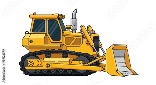 Yellow Bulldozer Illustration - Construction Vehicle on White Background