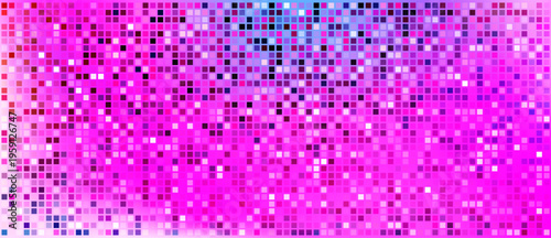 Vibrant reflective grid with neon and holographic shine. Sequin pink disco background for DJ, club and dance visuals.