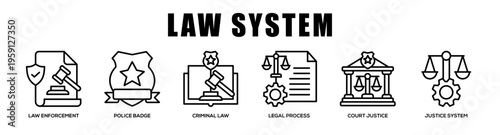 Law System web banner icon illustration concept
