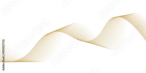 Luxury abstract gold wavy line pattern (guilloche curves) with copy space. Elegant golden color smooth gradient on white background. Premium vector striped texture for banner, business backdrop.