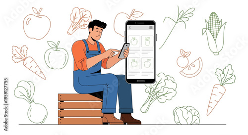 Farmer using smartphone app for online farm produce sales and delivery
