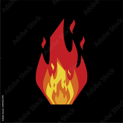 Vibrant and dynamic illustration of a blazing fire with red and yellow flames.