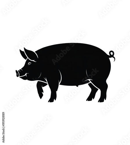 Black silhouette of a pig standing sideways animal vector illustration