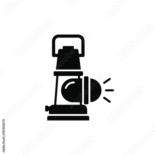 Black of a lantern with a glowing light bulb emitting rays