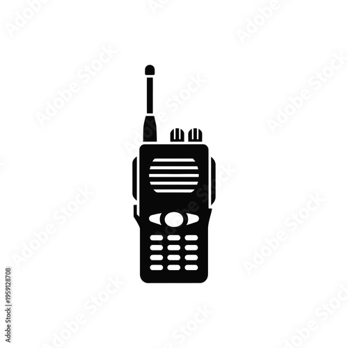 Black and white of a walkie talkie radio device
